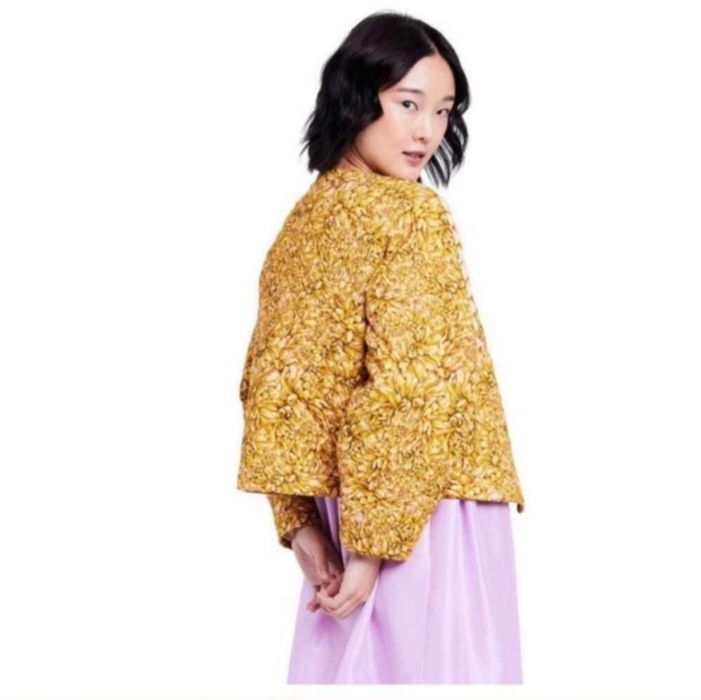 Kika Vargas Floral Yellow Women's Jacket Button Up Lined Size XS Whimsy Colorful - Picture 2 of 13